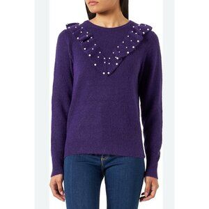 ICHI Iholene Purple Pearl Ruffle Soft Plush Sweater XS Extra Small NEW